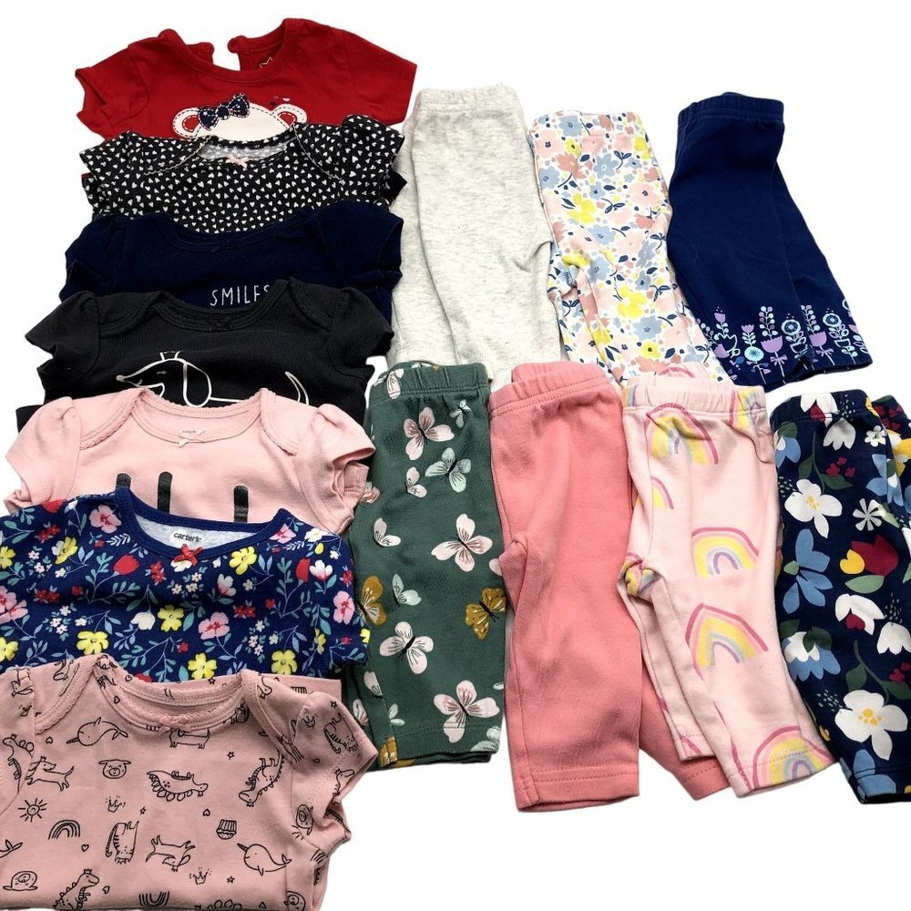 Carter's Girls 0-3M Pajama Set‎ BUNDLE Short Sleeve Summer Spring Cotton Pants